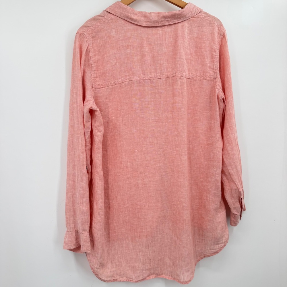 Sigrid Olsen Womens Large Coral Pink 100% Linen Button Down Shirt High Low Hem - Picture 4 of 9